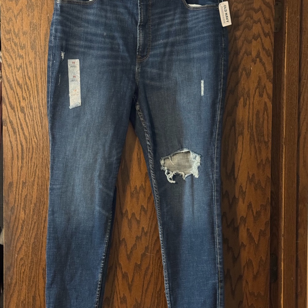 Old Navy Dark Blue Distressed Skinny Jeans